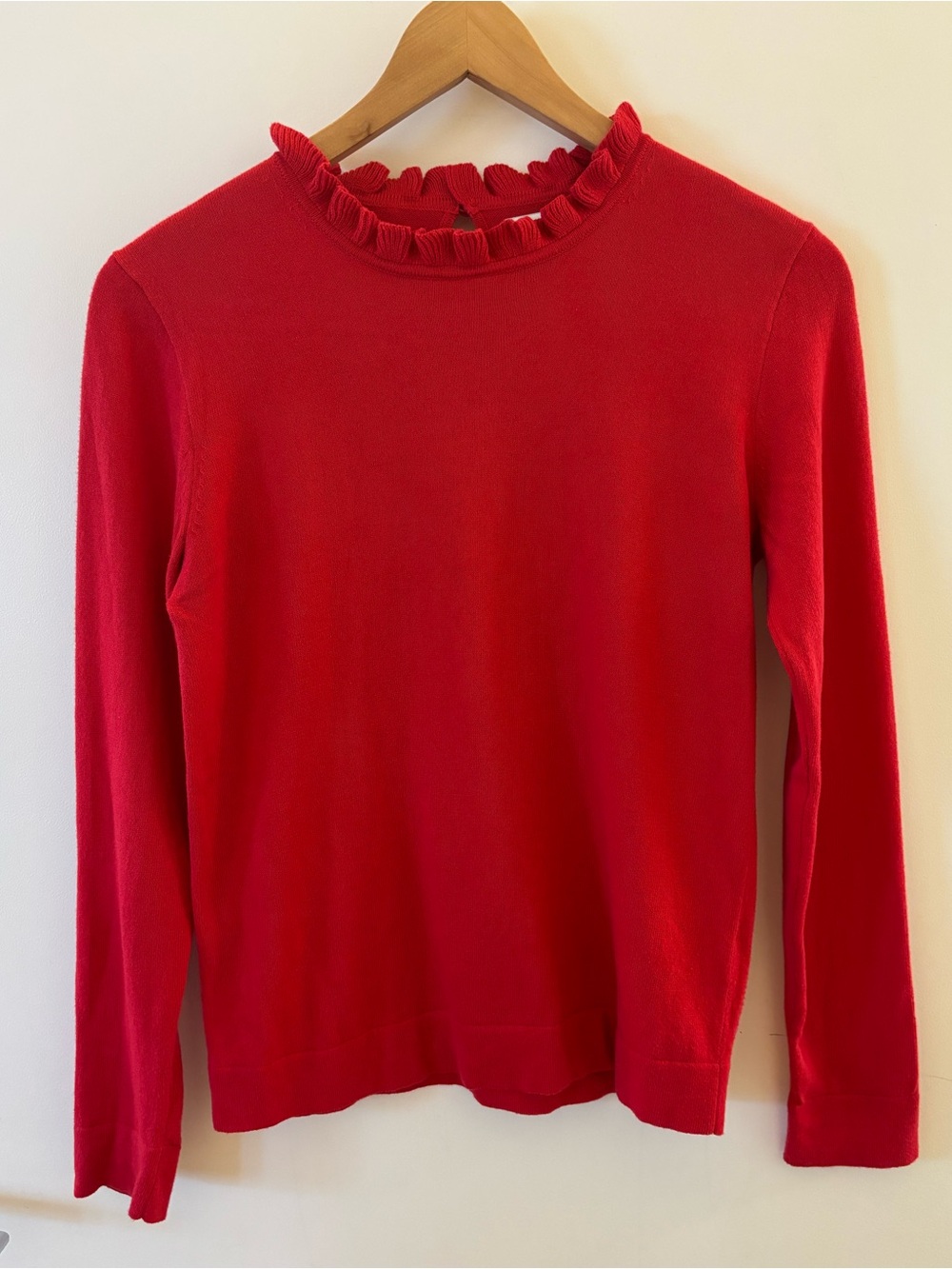 J.Crew Bright Red Ruffle Mock Neck Knit Sweater XS